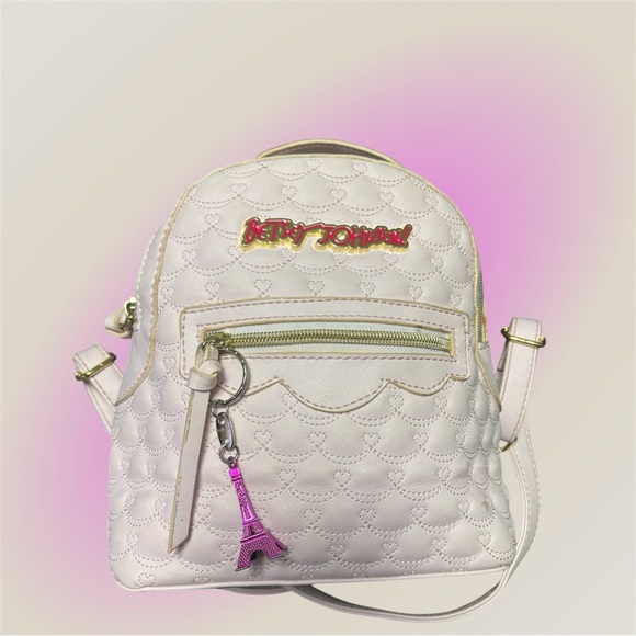 betsey johnson signature studded mini backpack Women's Clear in Dots Dimensions 7H x 6.25W x 4.25D Betsy Johnson Cream Quilted mini